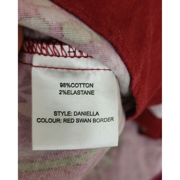 Lindy Bop Retro Circle Swing Skirt Swans Floral Womens Size 6 Red Pinup - Picture 8 of 9